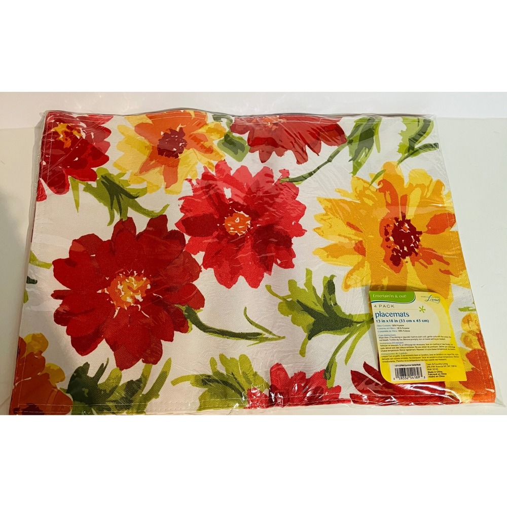 Town & Country Living Placemat's 13x18 Multicolor NEW Floral Summer Dahlia 4pk